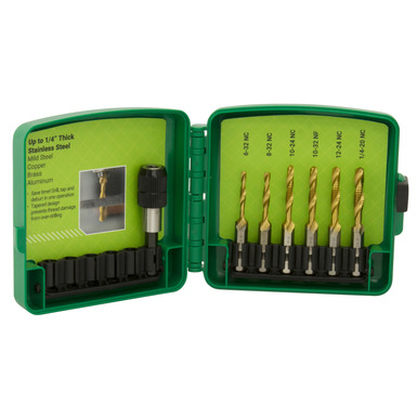 Greenlee DTAPSSKIT Standard 7-piece Drill/Tap Bit Kit with Quick-Change Adapter & Case from GME Supply